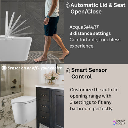 FORNO ACQUA Luxurious Smart Toilet. Includes Auto Flush, Auto Lid, Powerful Flush, sleek tankless design Ideal for Powder Rooms.