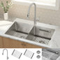 FORNO ACQUA 33 in. Drop-In/Undermount 50/50 Double Bowl Stainless Steel Sink with Faucet & Waterfall