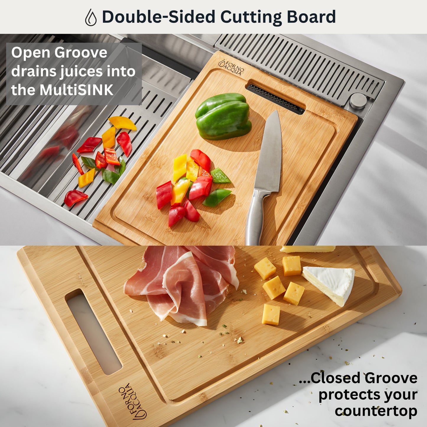 FORNO ACQUA 45 in. Drop-In/Undermount 3-Level Workstation Sink with Two Faucets & Glass Rinser