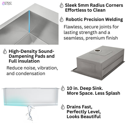 FORNO ACQUA 33 in. Drop-In/Undermount 3-Level Workstation with Retractable Faucet & Glass Rinser