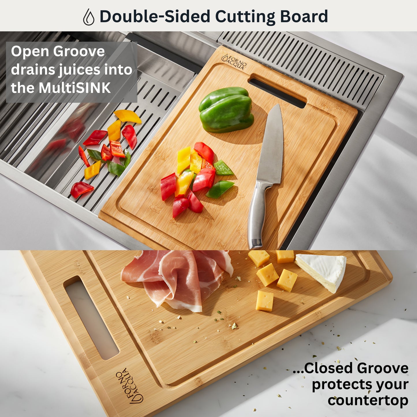 FORNO ACQUA 33 in. Drop-In/Undermount 3-Level Workstation Sink with Waterfall Faucet & Glass Rinser