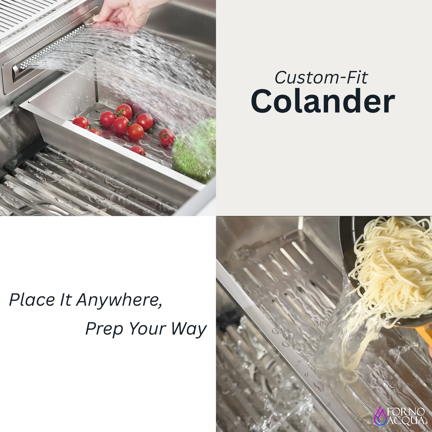 FORNO ACQUA 33 in. Drop-In/Undermount 3 Level Workstation Sink with Faucet, Waterfall & Glass Rinser