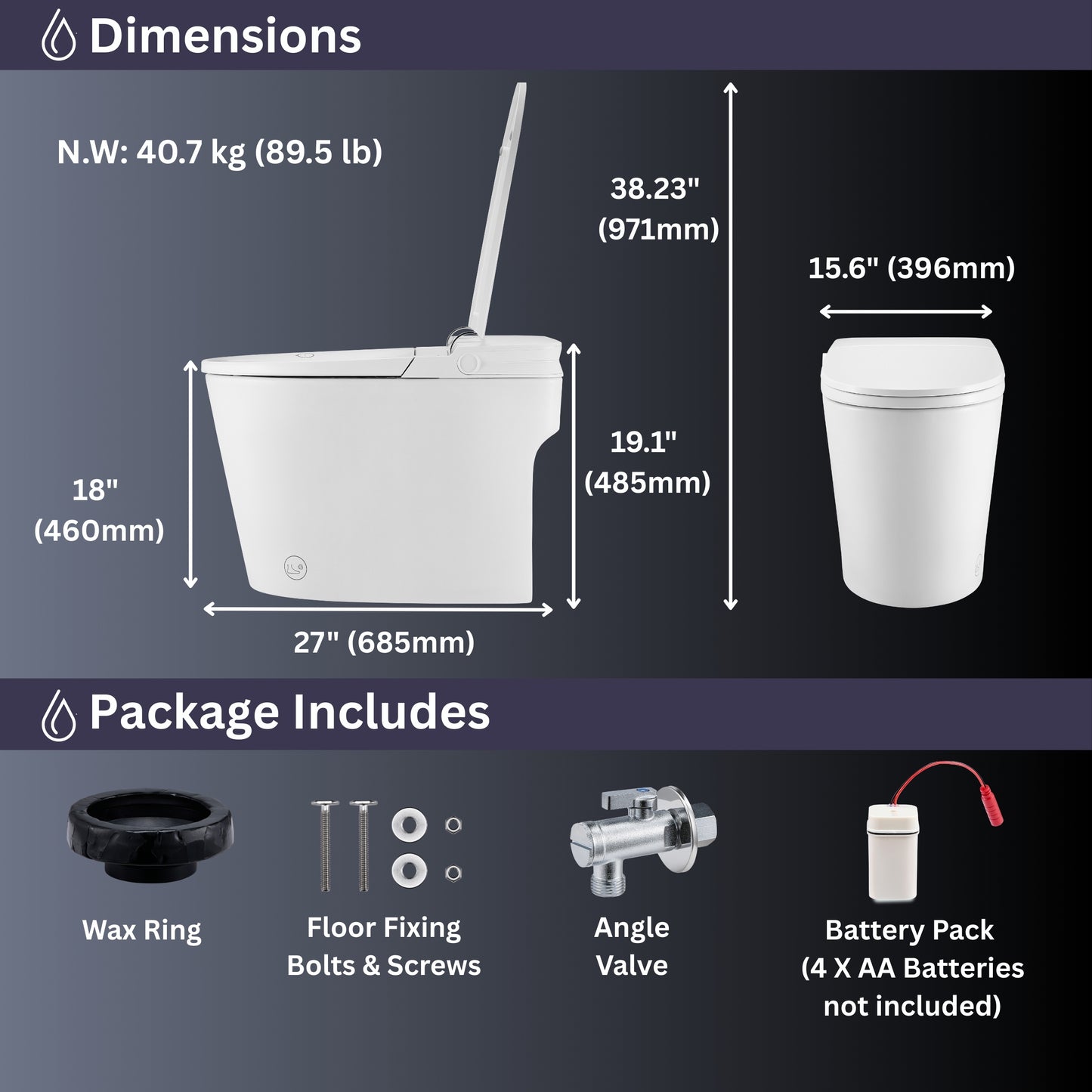 FORNO ACQUA Luxurious Smart Toilet. Includes Heated Seat, Auto Flush, Auto Lid, Powerful Flush, Ideal for Powder Rooms.