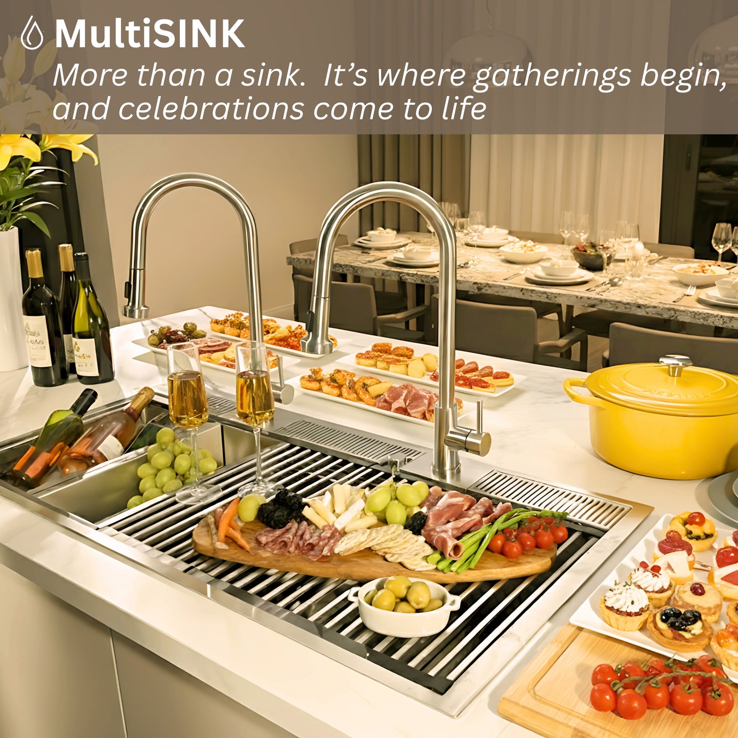 FORNO ACQUA 45 in. Drop-In/Undermount 3-Level Workstation Sink with Two Faucets & Glass Rinser