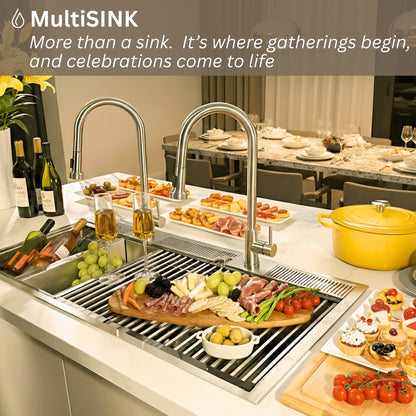 FORNO ACQUA 45 in. Drop-In/Undermount 3-Level Workstation Sink with Two Faucets & Glass Rinser