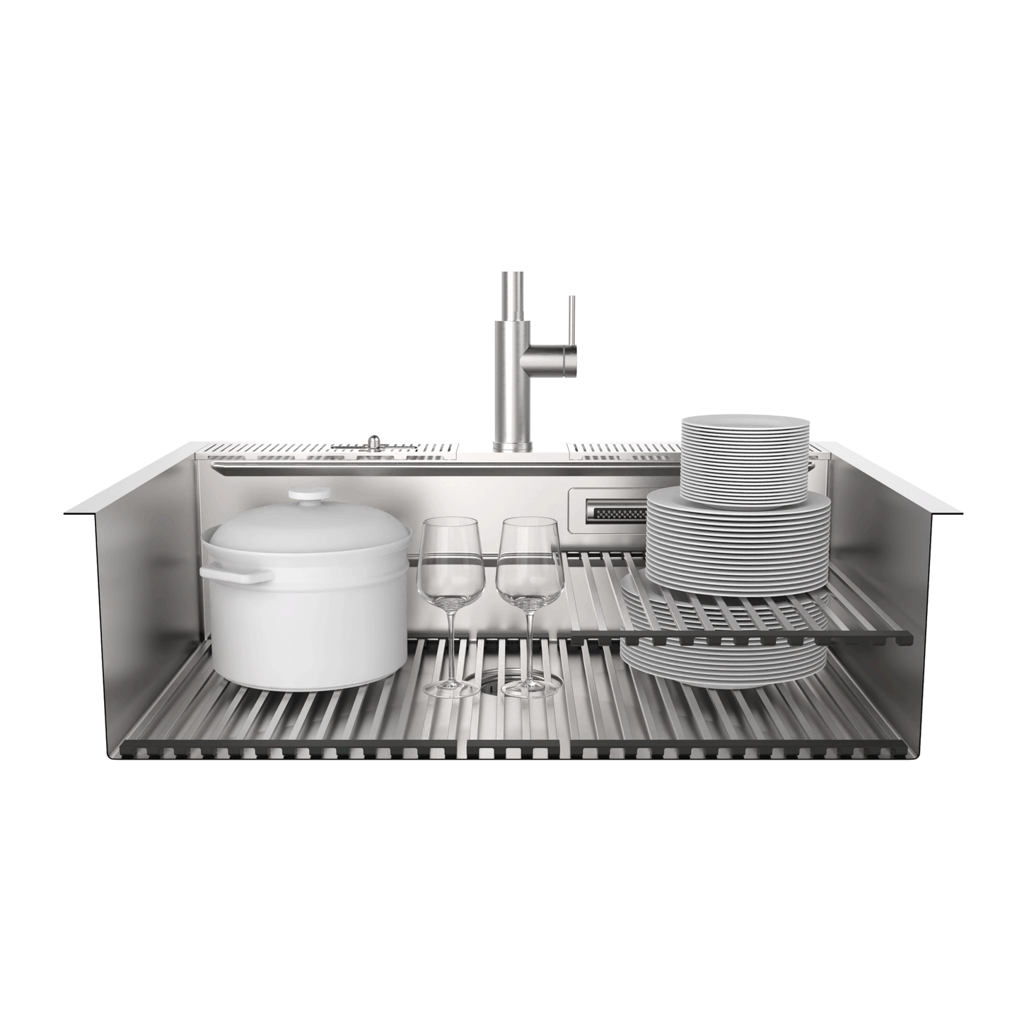 FORNO ACQUA 33 in. Drop-In/Undermount MultiSINK Workstation Sink with Waterfall Faucet & Glass Rinser