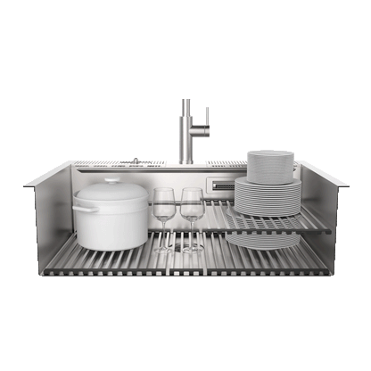 FORNO ACQUA 33 in. Drop-In/Undermount MultiSINK Workstation Sink with Waterfall Faucet & Glass Rinser