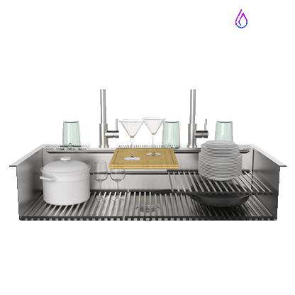 FORNO ACQUA 45 in. Drop-In/Undermount 3-Level Workstation Sink with Two Faucets & Glass Rinser