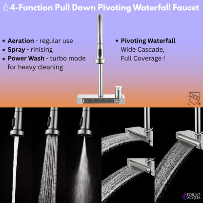 FORNO ACQUA 33 in. Drop-In/Undermount 40/60 Double Bowl Stainless Steel Sink with Waterfall Faucet