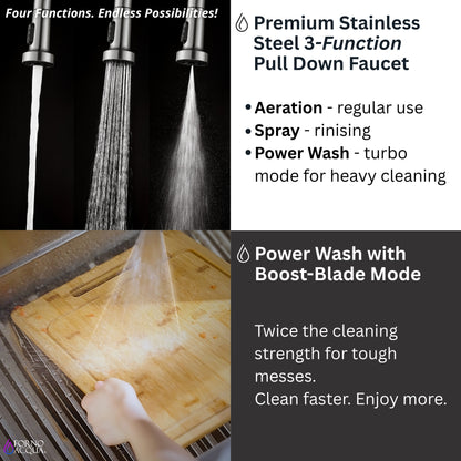 FORNO ACQUA 33 in. Drop-In/Undermount 40/60 Double Bowl Sink with Retractable Faucet & Waterfall