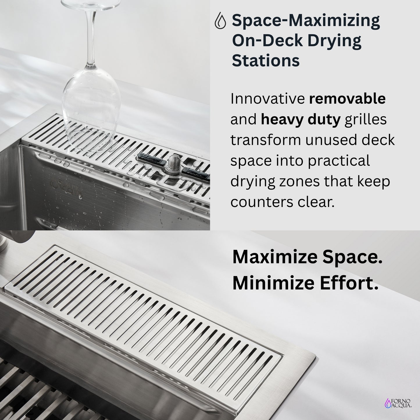 FORNO ACQUA 33 in. Drop-In/Undermount 3-Level Workstation Sink with Waterfall Faucet & Glass Rinser