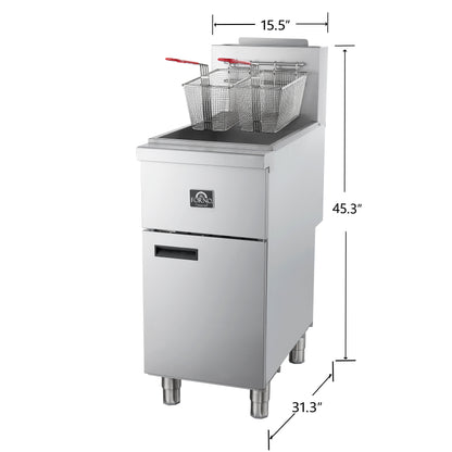 FORNO Commerciale Natural Gas Deep Fryer, 3 Burners 90,000 BTU, 40 lbs, Millivolt Control