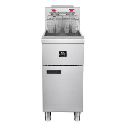 FORNO Commerciale Natural Gas Deep Fryer, 3 Burners 90,000 BTU, 40 lbs, Millivolt Control