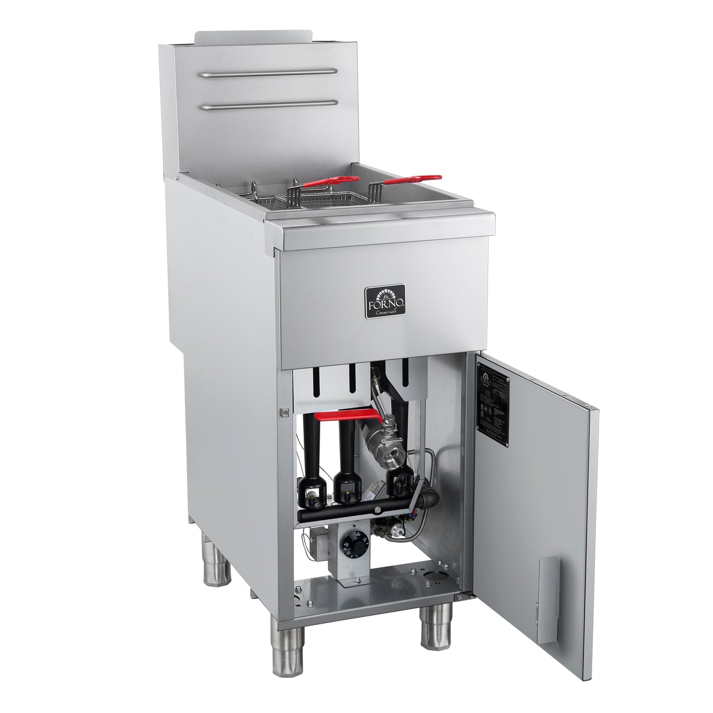 FORNO Commerciale Natural Gas Deep Fryer, 3 Burners 90,000 BTU, 40 lbs, Millivolt Control