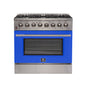Forno Galiano 36-Inch Freestanding Dual Fuel Range, 6 Burners, Double Convection Ovens, Blue Door