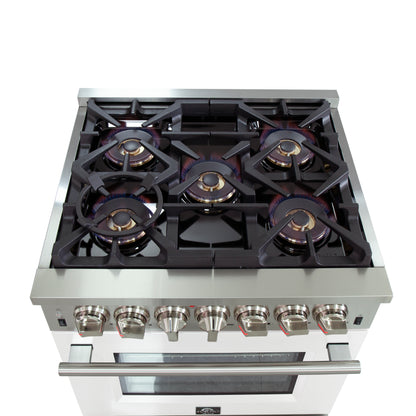 Forno Capriasca 30-Inch Freestanding Dual Fuel Range, 4 Burners, True Convection Oven, White Door