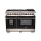 Forno Capriasca 48-Inch Freestanding Dual Fuel Range, 8 Burners, True Convection Oven, Black Doors