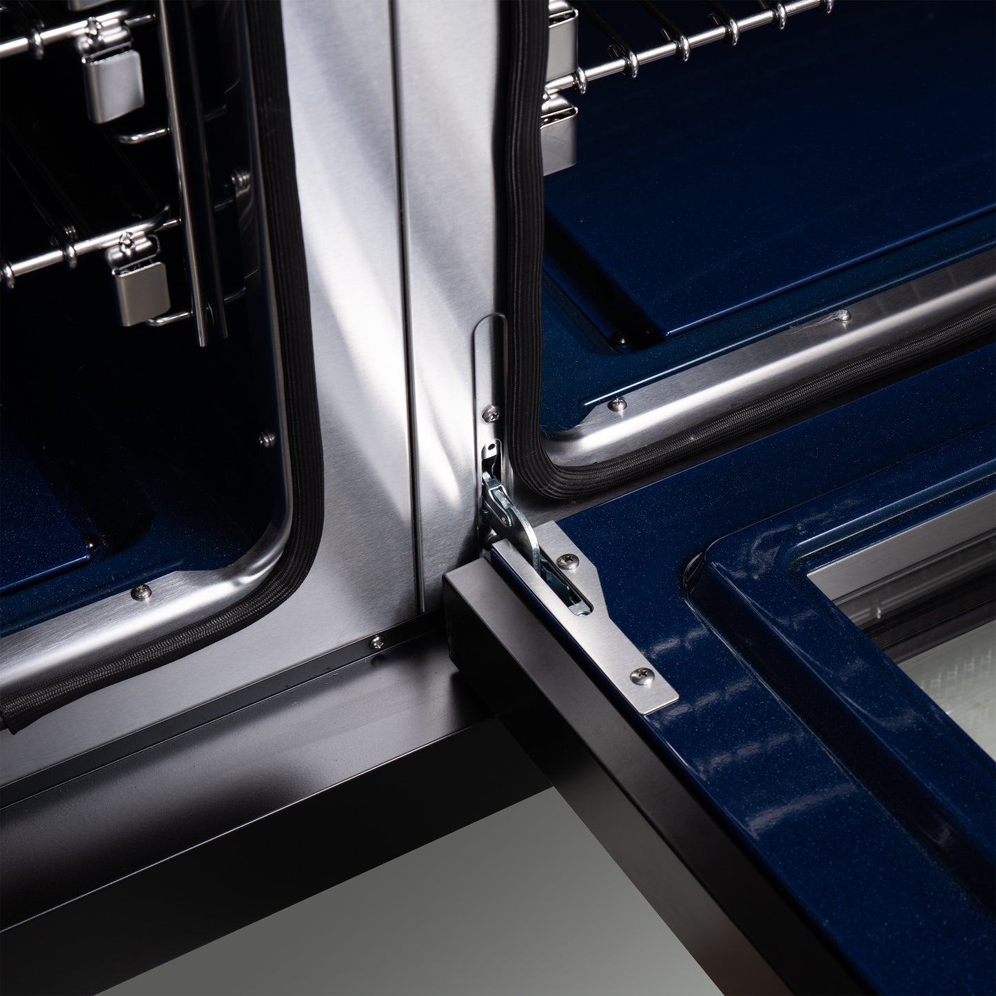 Forno Capriasca 48 Inch Freestanding French Door Dual Fuel Range in Black with Antique Brass Accessories, 8 Burners, True Convection Oven