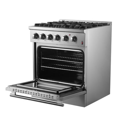 Forno Marco 30-Inch Dual Fuel Range, Stainless Steel, 4 Burners, 37,000 BTU, True Convection Oven, Energy Efficient