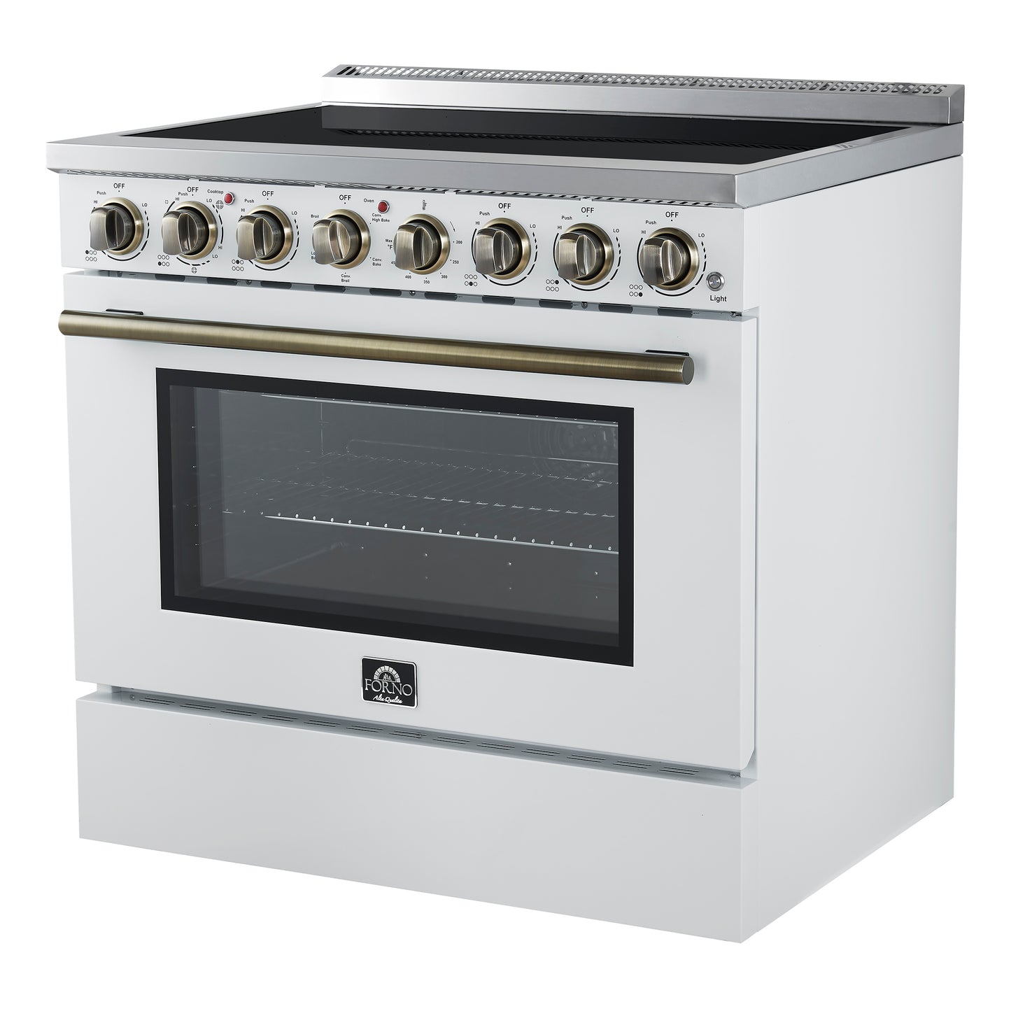 Forno Paolo 36 Inch White Freestanding Electric Range, Stainless Steel, 5.44 cu.ft, True Convection Oven, Energy Efficient