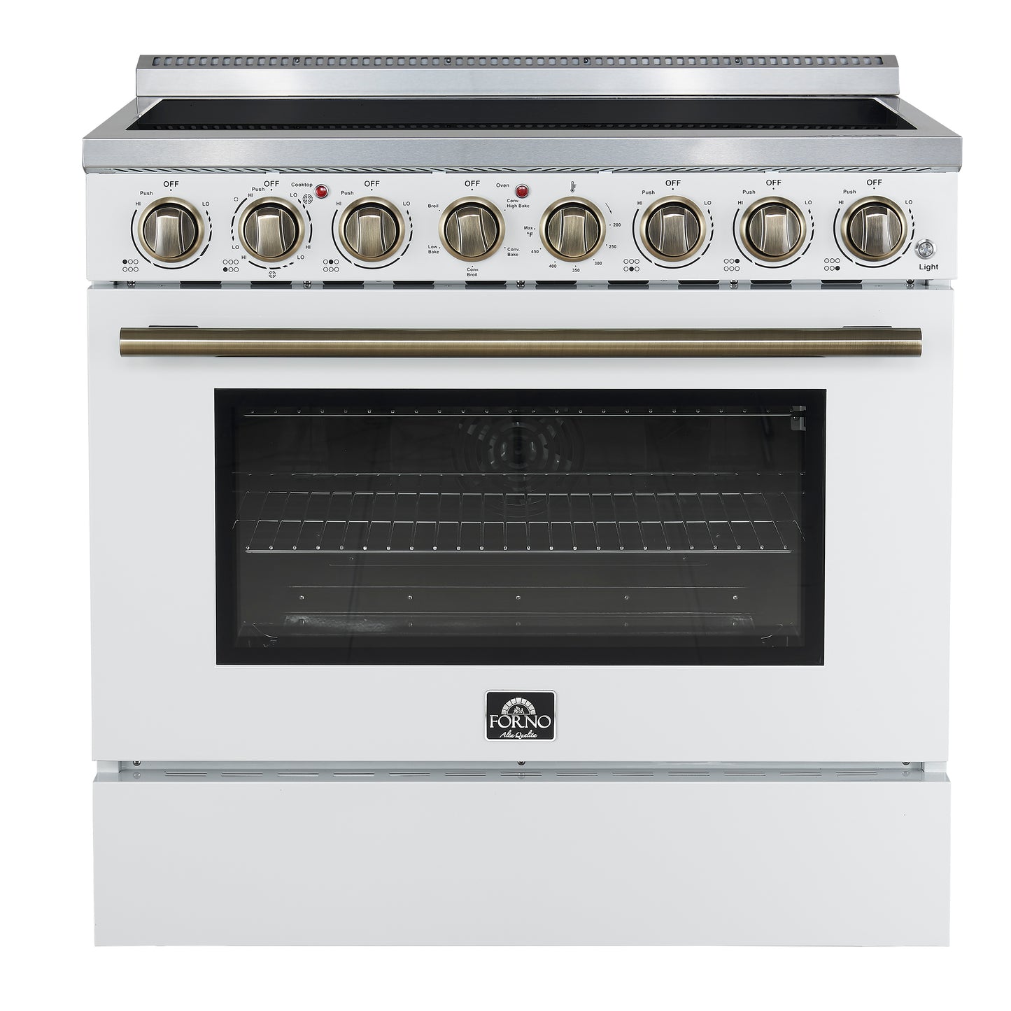 Forno Paolo 36 Inch White Freestanding Electric Range, Stainless Steel, 5.44 cu.ft, True Convection Oven, Energy Efficient