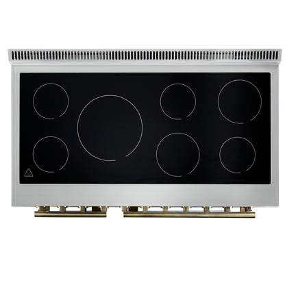 Forno Paolo 48 Inch Freestanding Electric Range in Black with Antique Brass, 6.7 cu.ft, True Convection Oven, Energy Efficient