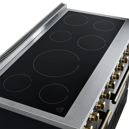 Forno Paolo 48 Inch Freestanding Electric Range in Black with Antique Brass, 6.7 cu.ft, True Convection Oven, Energy Efficient