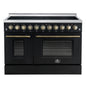 Forno Paolo 48 Inch Freestanding Electric Range in Black with Antique Brass, 6.7 cu.ft, True Convection Oven, Energy Efficient