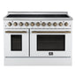 Forno Paolo 48 Inch Freestanding Electric Range in White with Antique Brass, 6.7 cu.ft, True Convection Oven, Energy Efficient