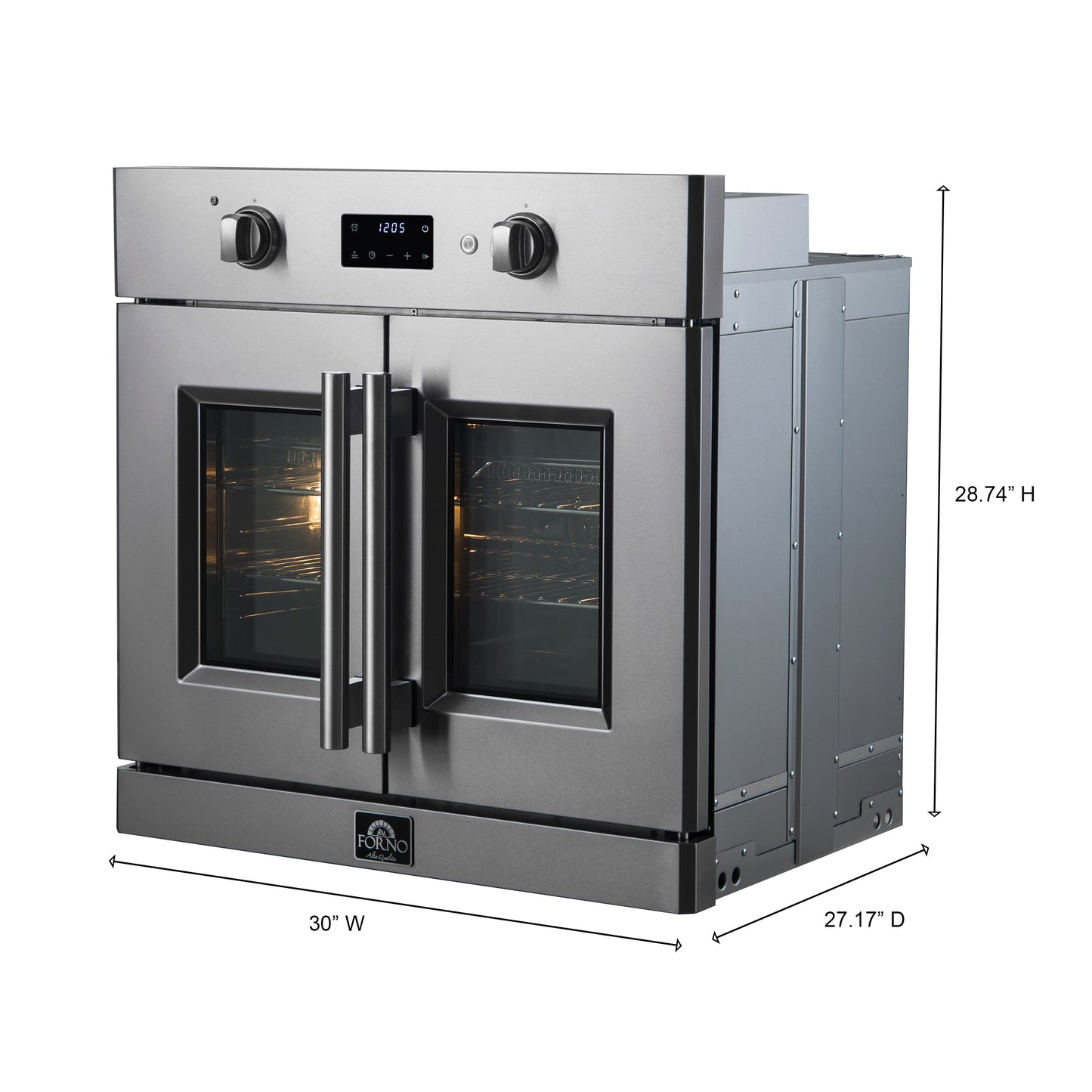 Forno Asti 30-Inch French Door Electric Wall Oven in Stainless Steel, 3.68 cu. ft. True Convection, 3,600W, Air Fry, Sous Vide, Self-Clean