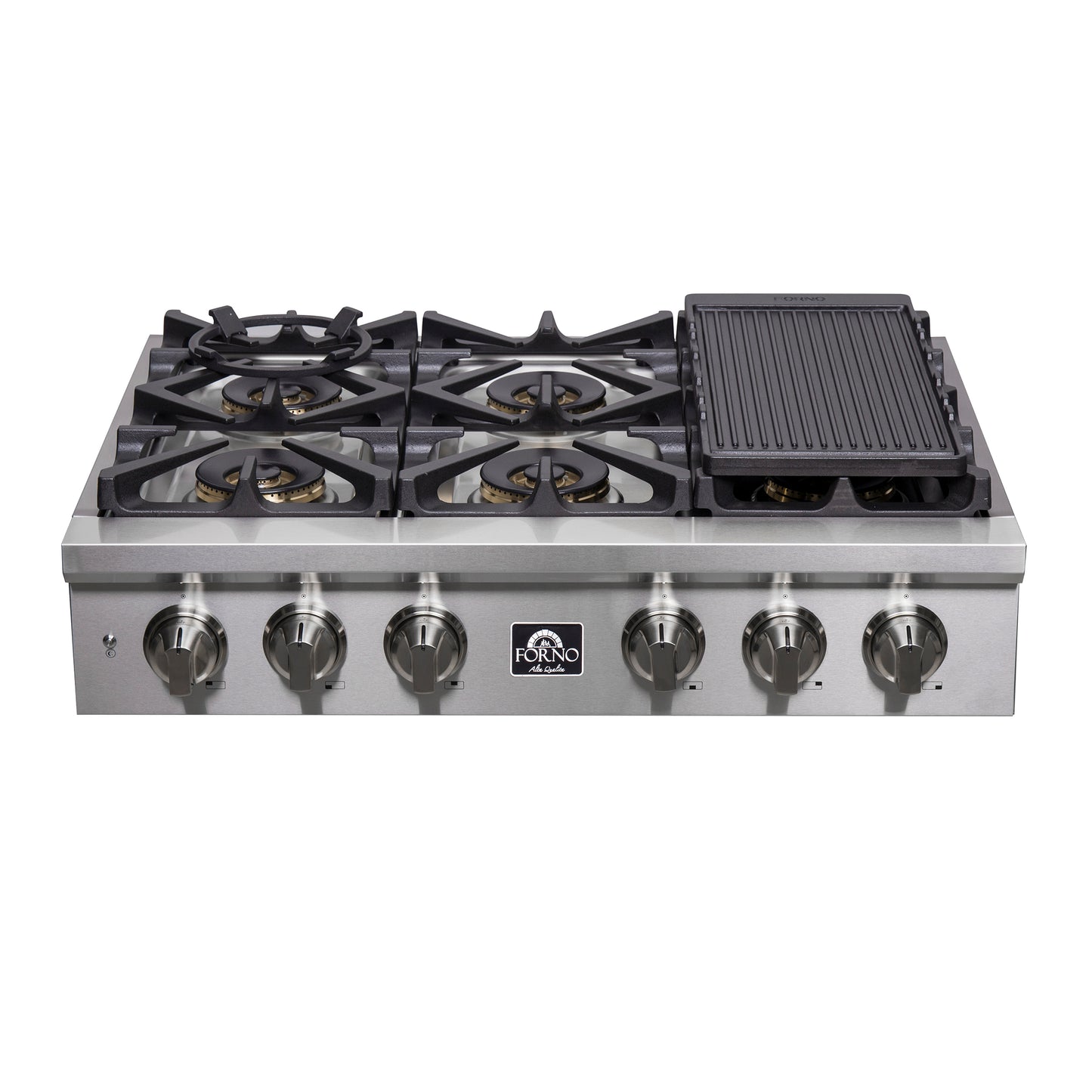 Forno Spezia Alta Qualita 36-Inch Pro-Style Gas Rangetop, Stainless Steel, 6 Sealed Burners, Continuous Cast Iron Grates, High Heat Output