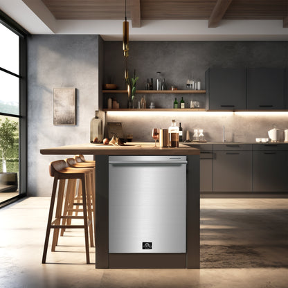 FORNO Premium 3-Piece Kitchen Bundle - Galiano 36" Dual Fuel Range, 36" French Door Refrigerator, 24" Built-In Dishwasher - FBDL-004-02CAUS