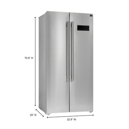 Forno Salerno 33-Inch Side-by-Side Stainless Steel Refrigerator, 15.6 cu.ft, ENERGY STAR Certified