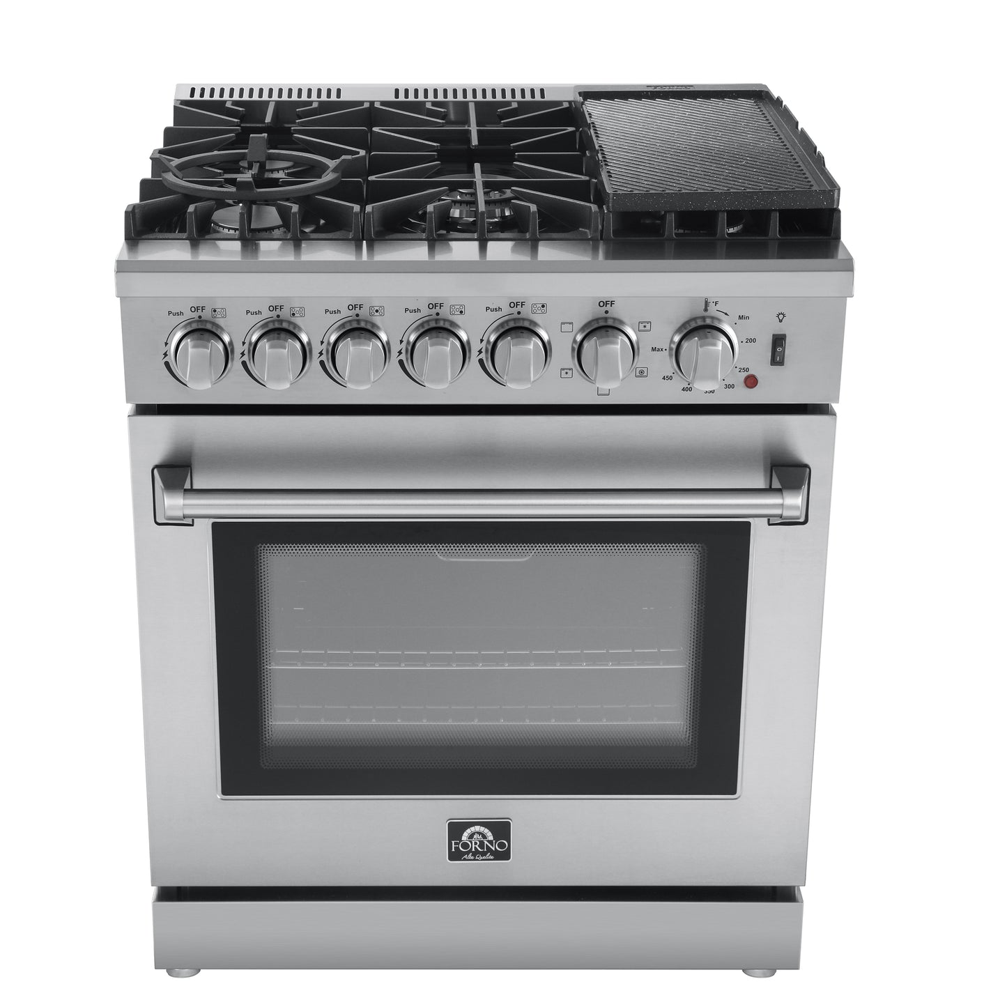 Forno Lazio 30-Inch Freestanding Dual Fuel Range, 4 Burners, True Convection Oven