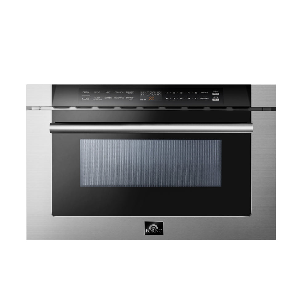 Forno Capoliveri 24-Inch Microwave Drawer, Stainless Steel, 1.2 cu.ft, 1500 Watts, Built-In, Touch Control LCD Display, Auto-Touch Open/Close, 11 Power Levels, Sensor Cooking