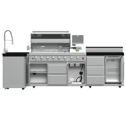 FORNO Bulnes 40-Inch BBQ, 95,000 BTU, 5 Burners, Sear & Rotisserie Infrared with Side Burner, Stainless Steel Outdoor Kitchen with 1.8 cu.ft. Beverage Center & Black Granite Countertops