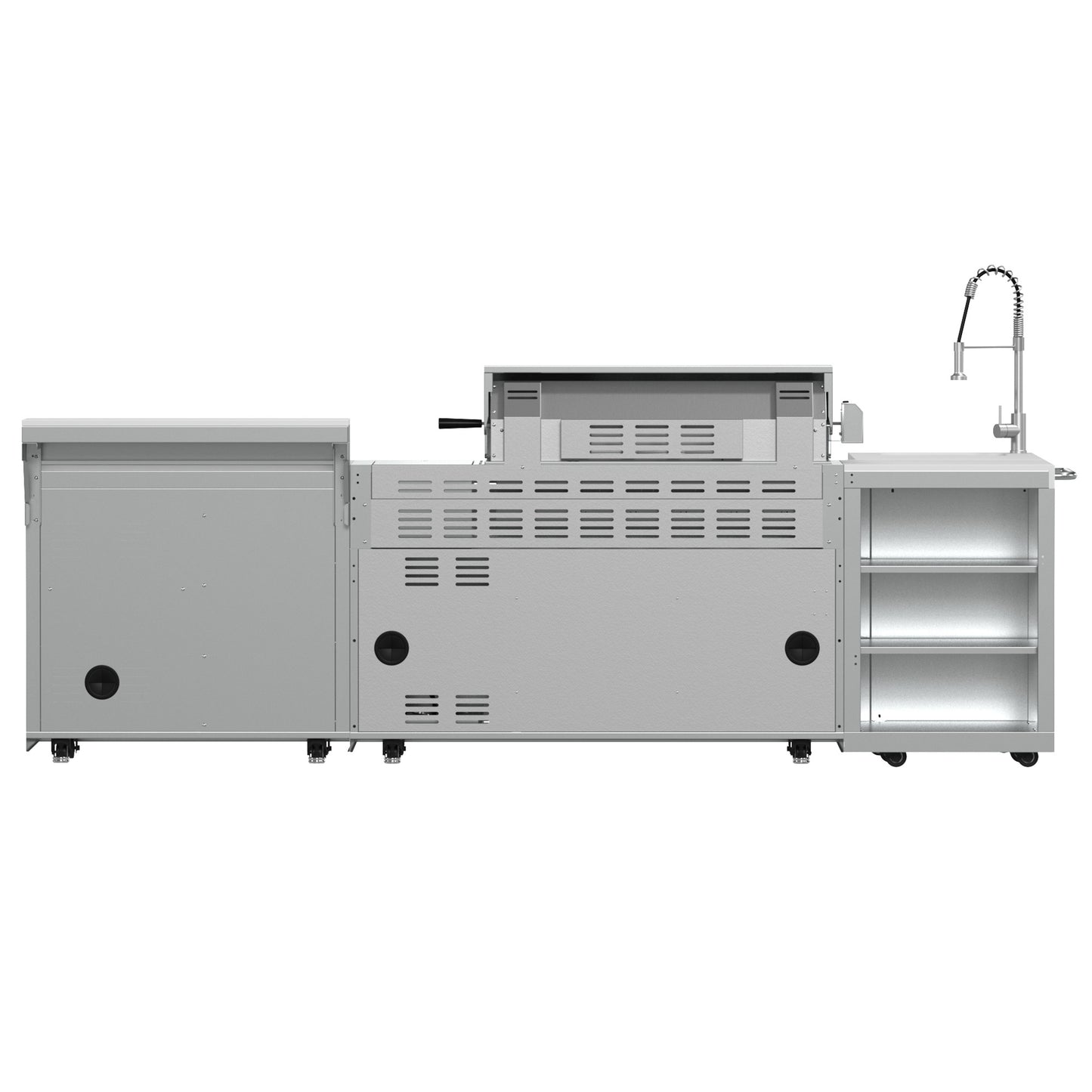 FORNO Bulnes 40-Inch BBQ, 95,000 BTU, 5 Burners, Sear & Rotisserie Infrared with Side Burner, Stainless Steel Outdoor Kitchen with 1.8 cu.ft. Beverage Center & White Sintered Stone Countertops