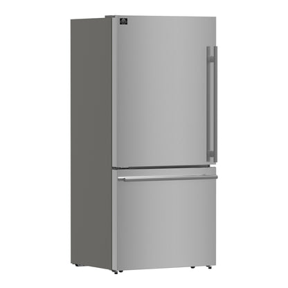 Forno Milano Espresso 31-Inch Stainless Steel Bottom Freezer Refrigerator, 17.2 cu.ft., Built-In Ice Maker, ENERGY STAR