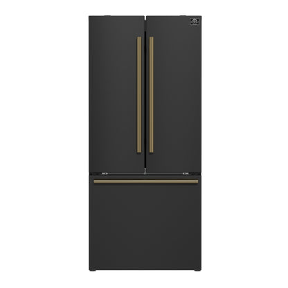 Forno Gallipoli Espresso 30-Inch Black French Door Refrigerator, Bottom Freezer, 17.5 Cu. Ft., No Frost, Ice Maker