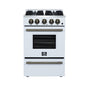 Forno Breno 24 Inch Freestanding Gas Range in White with Antique Brass, Compact Design