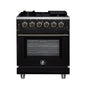 Forno Massimo 30-Inch Black Freestanding Gas Range, 4 Burners, True Convection Oven