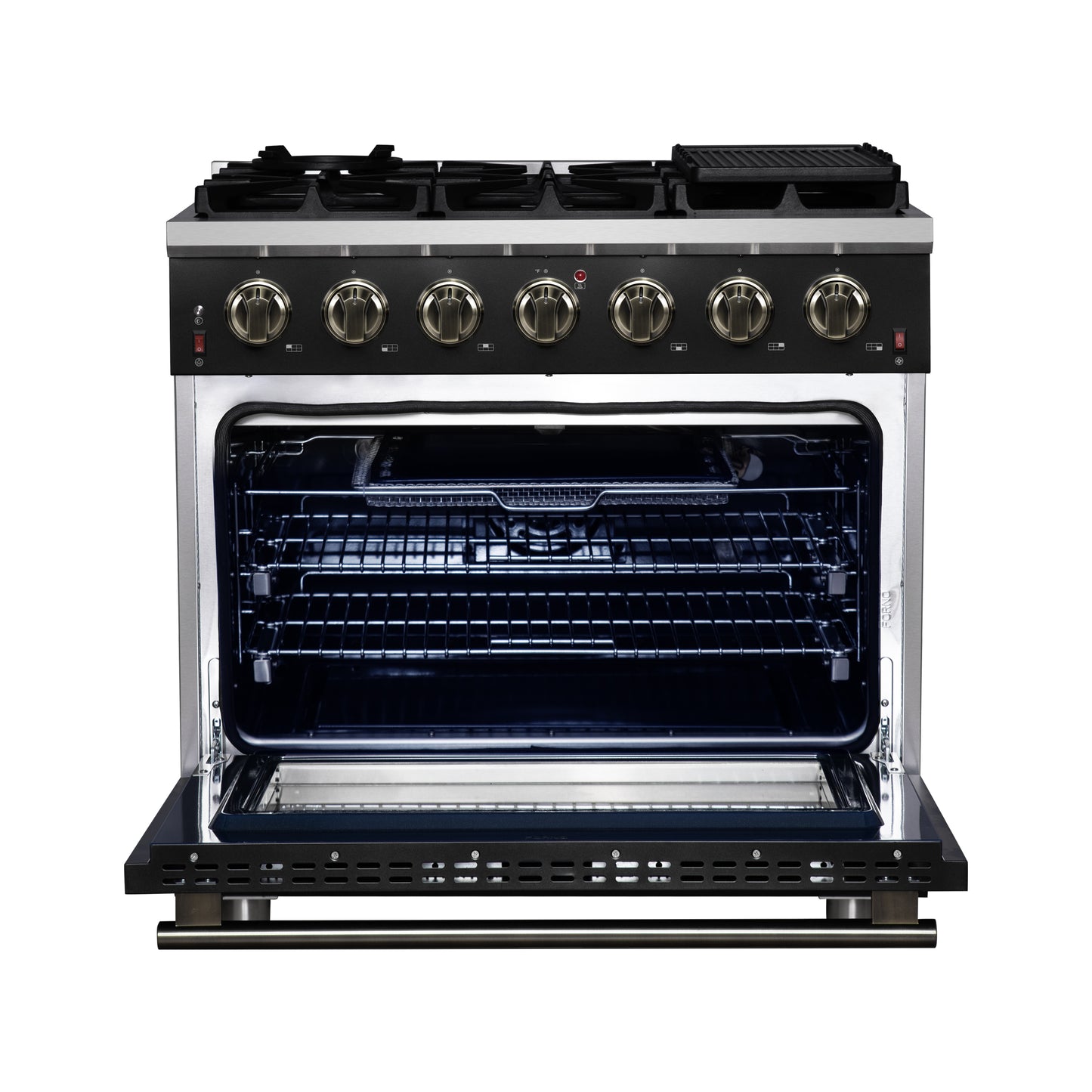 Forno Massimo 36-Inch Black Freestanding Gas Range, 6 Sealed Burners, Convection Oven, Energy Efficient