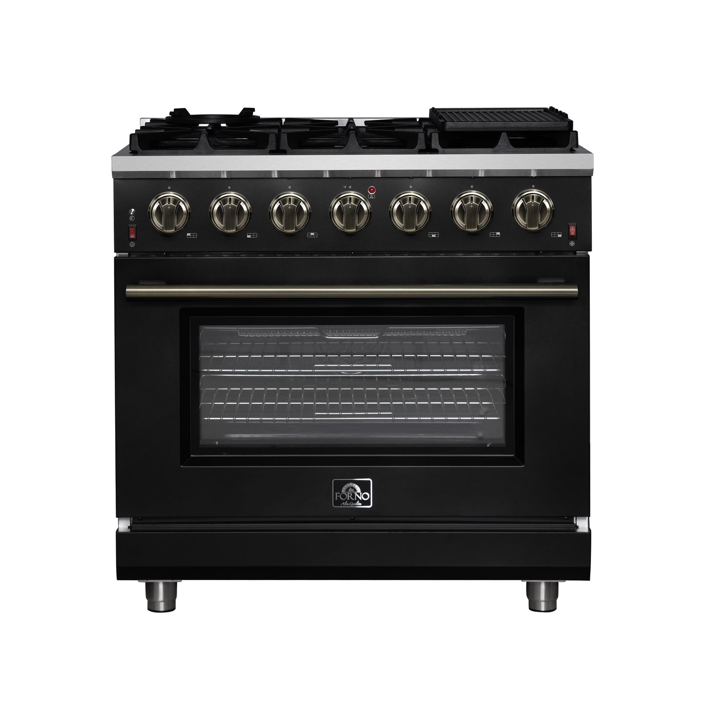 Forno Massimo 36-Inch Black Freestanding Gas Range, 6 Sealed Burners, Convection Oven, Energy Efficient