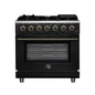 Forno Massimo 36-Inch Black Freestanding Gas Range, 6 Sealed Burners, Convection Oven, Energy Efficient