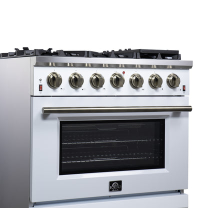 Forno Massimo 36-Inch White Freestanding Gas Range, 6 Sealed Burners, Convection Oven, Energy Efficient