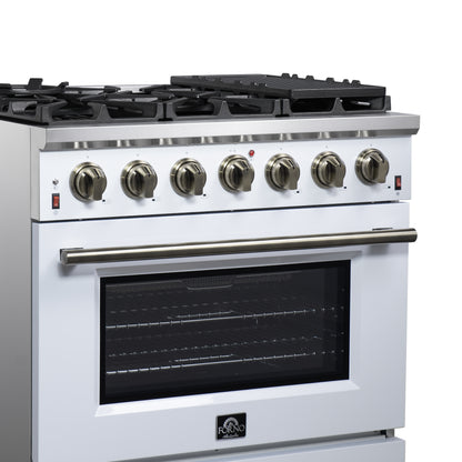 Forno Massimo 36-Inch White Freestanding Gas Range, 6 Sealed Burners, Convection Oven, Energy Efficient