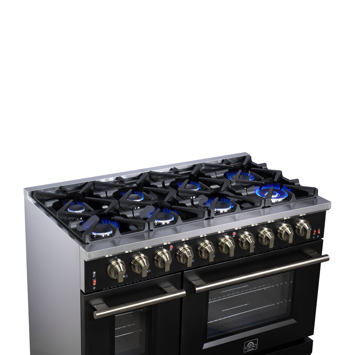 Forno Massimo 48-Inch Black Freestanding Gas Range, 8 Burners, True Convection Oven