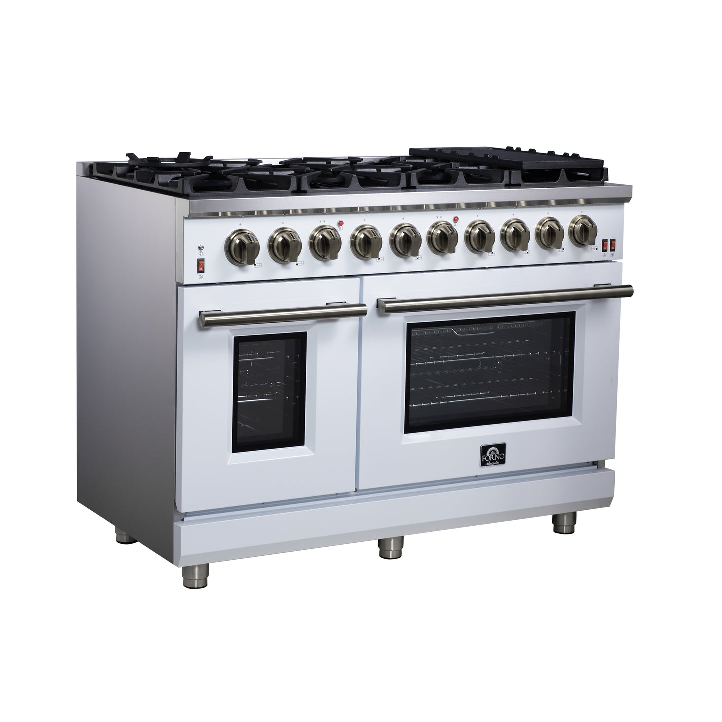 Forno Massimo 48-Inch White Freestanding Gas Range, 8 Burners, True Convection Oven