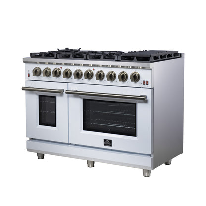 Forno Massimo 48-Inch White Freestanding Gas Range, 8 Burners, True Convection Oven