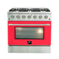 Forno Galiano 36-Inch Freestanding Gas Range, Stainless Steel, 6 Burners, Energy Efficient, Red Door